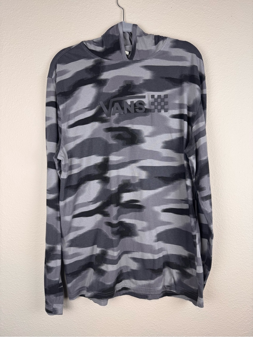 VANS Men's Pullover Hoodie Gray Black Camo Logo Graphic Print Long Sleeve XL